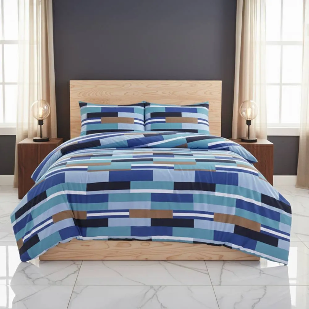 Snug City Modern Colour Block Duvet Cover Stylish Geometric Bedding for Bedroom in Blue