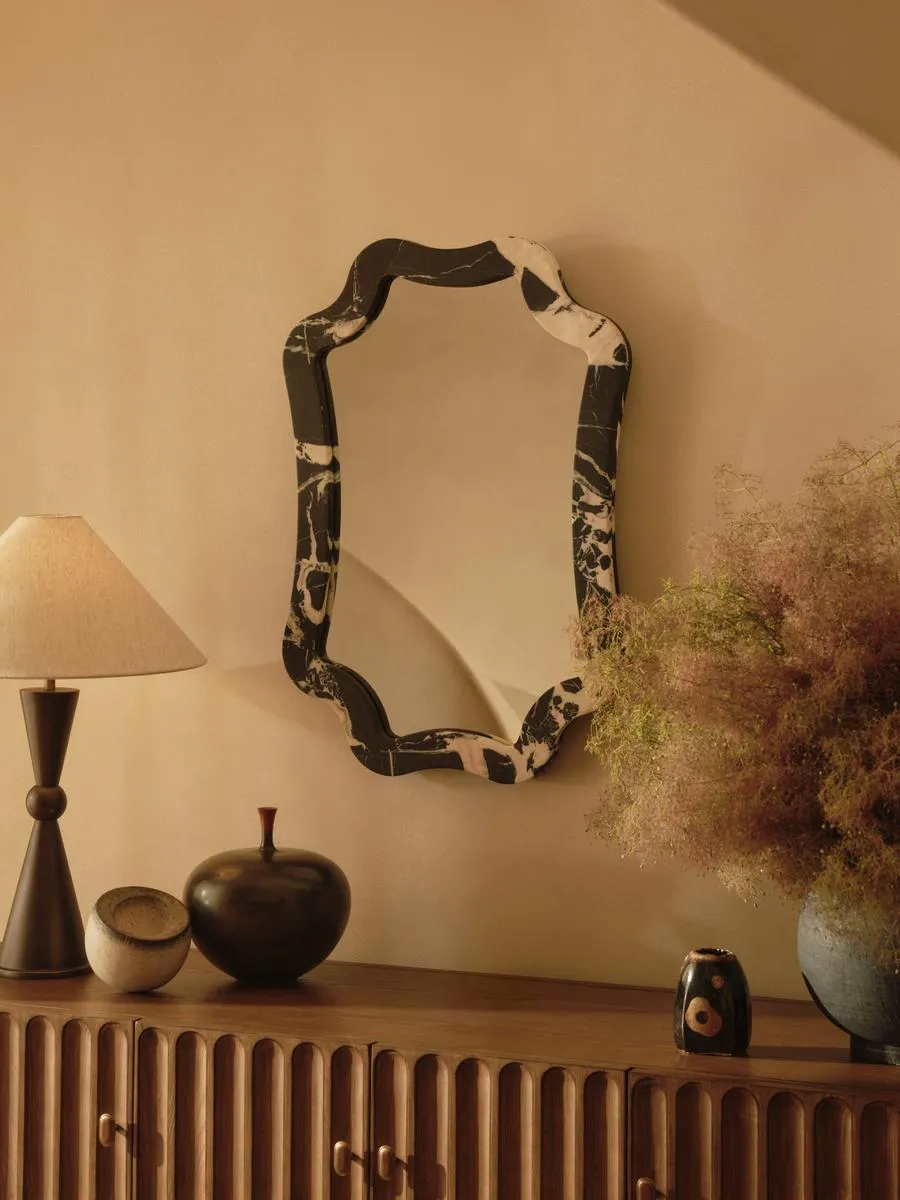 Hollis Wall Mirror, Black Bulgari Marble