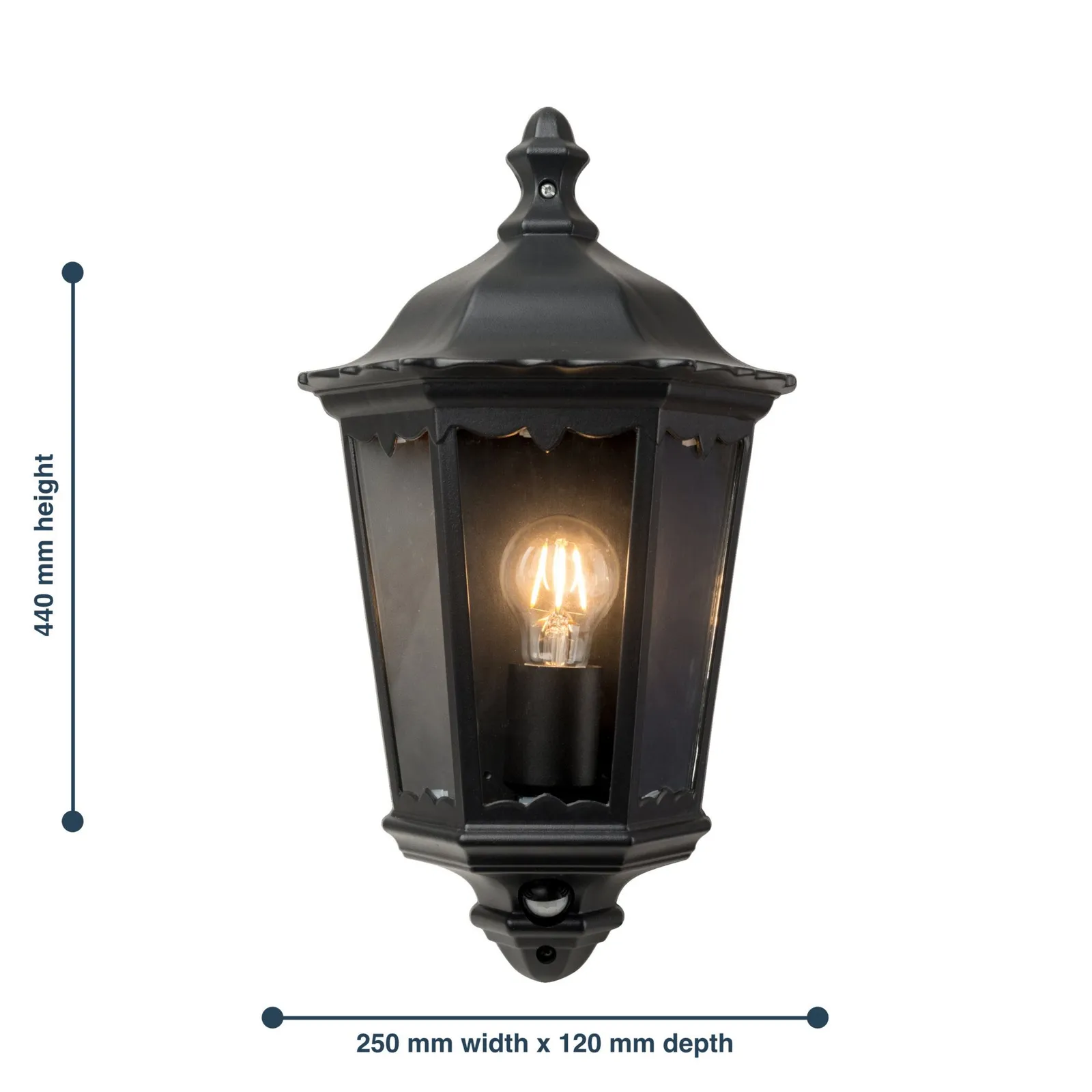First Choice Lighting Set of 2 Sienna - Black IP44 Half Lantern Wall Lights with PIR Sensor 6