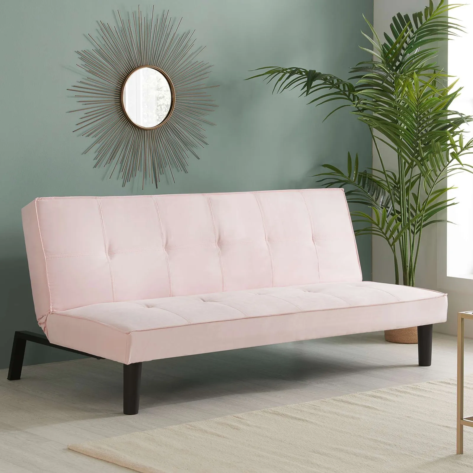 Birlea Velvet Sofa Bed Aurora 3 Seater Settee Modern Fabric in Pale Pink