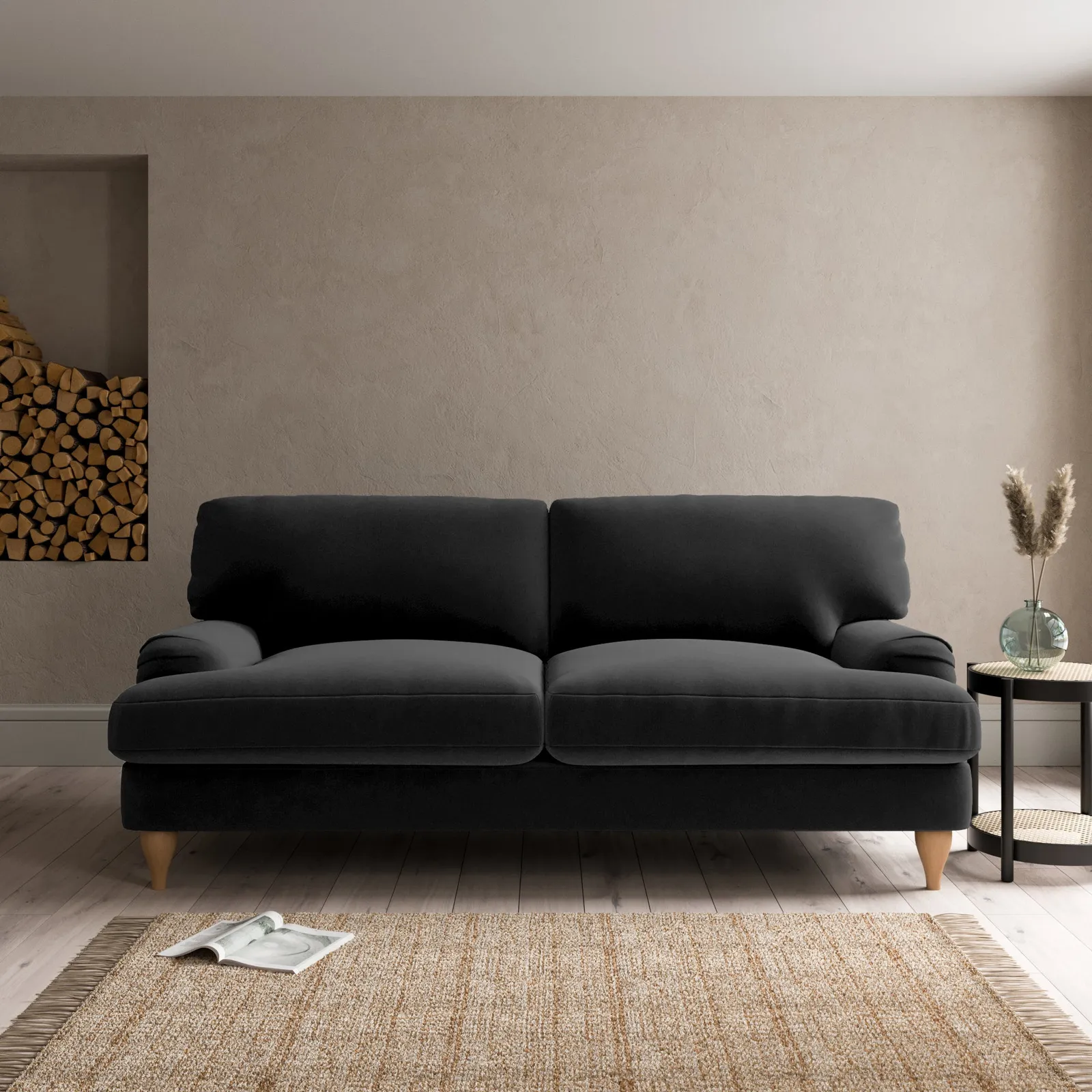 Darwin Luxury Velvet 3 Seater Sofa Luxury Velvet Black