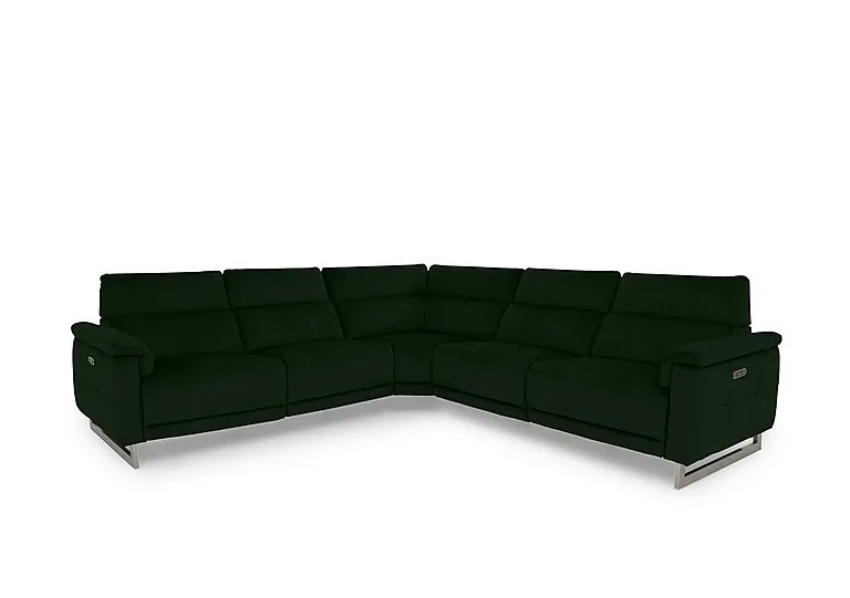 Moet Large Fabric Power Recliner Corner Sofa with Telescopic Headrests - Bottle Green