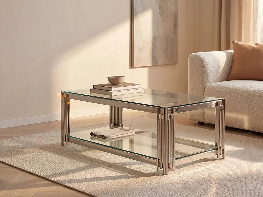 Vente-unique Tempered Glass & Stainless Steel Coffee Table - Chrome - NOMELANO in Silver 3
