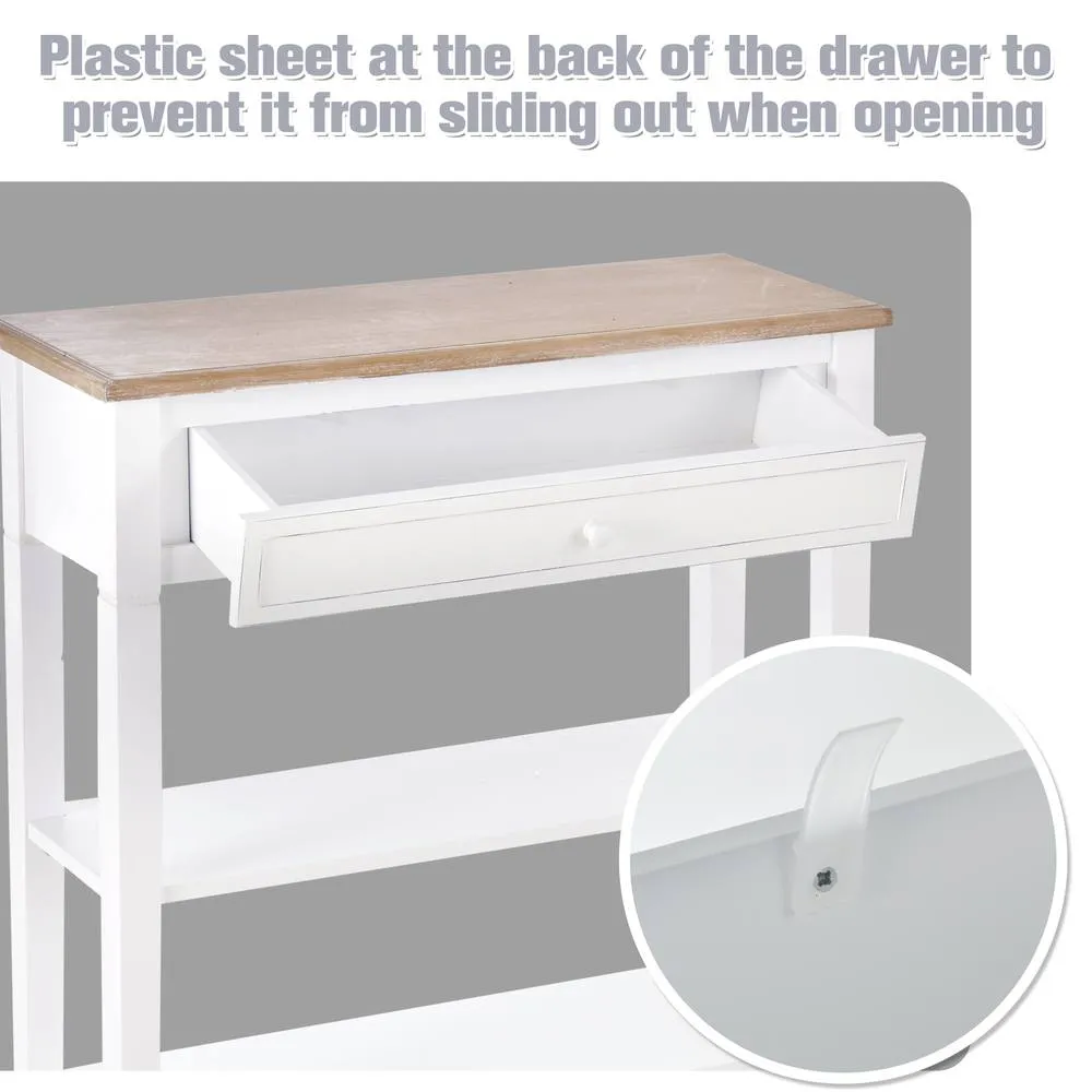 HOMCOM White Console Table Hallway Side Desk with Drawer 2 Shelves Worktop 6