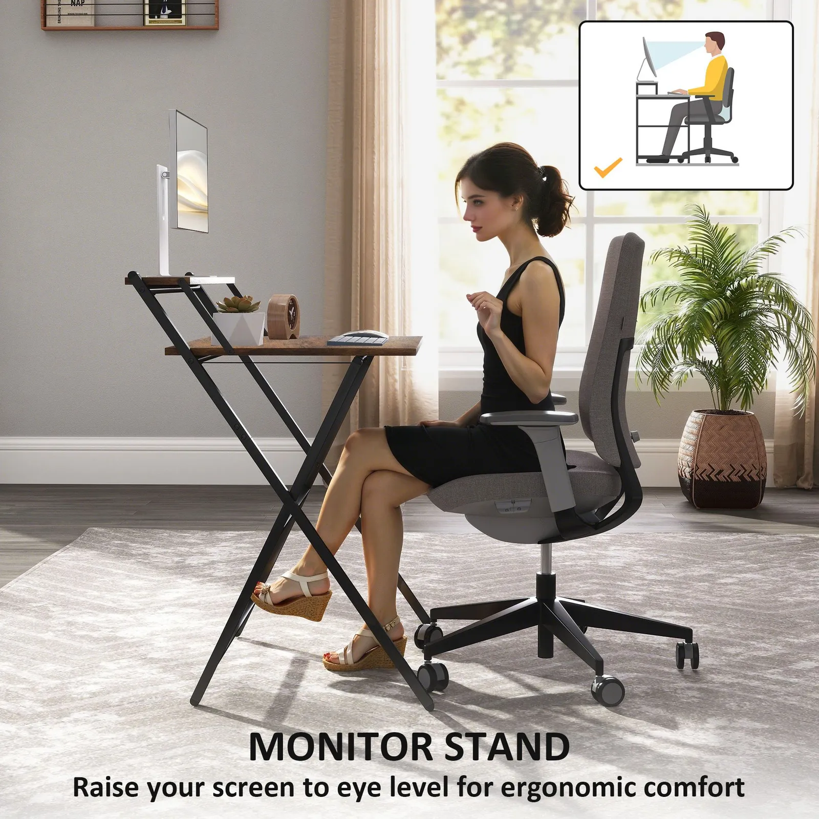 HOMCOM 70 cm Folding Computer Desk for Small Spaces Bedroom in Brown 5