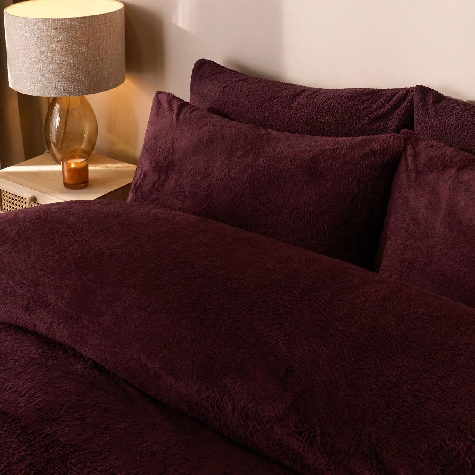 OHS 2 Pack Thermal Teddy Fleece Pillowcase Cover in Burgundy