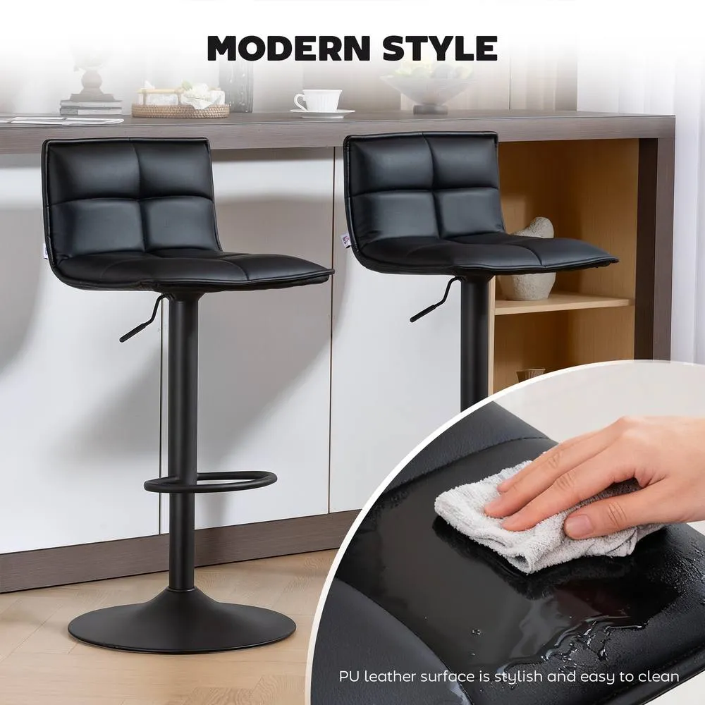 HOMCOM Bar Stools Set of 2 Swivel Height Adjustable Barstools in Black 4