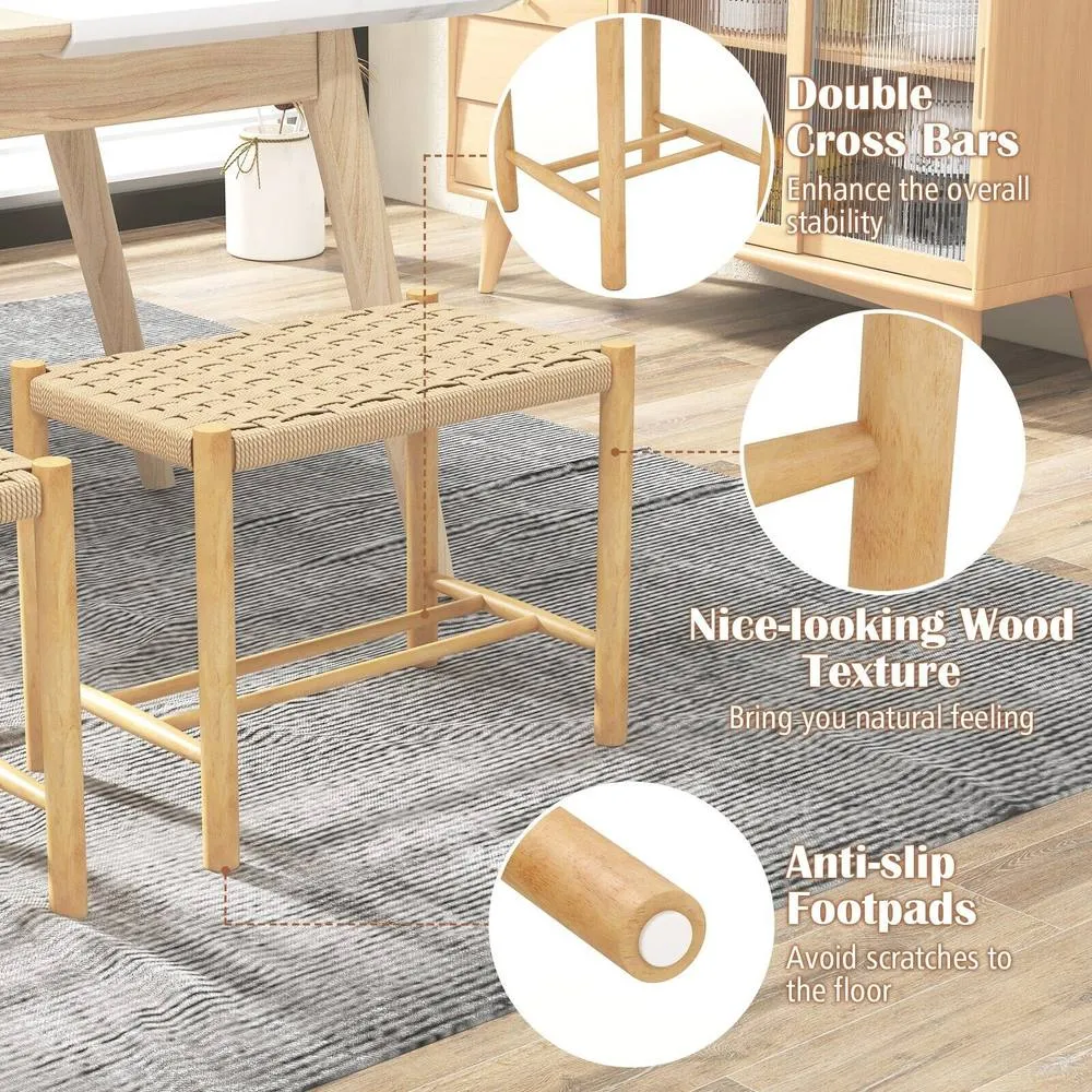 Costway Kitchen Bar Stool Set of 2 Counter Height Woven Paper Seat Stool in Khaki 5
