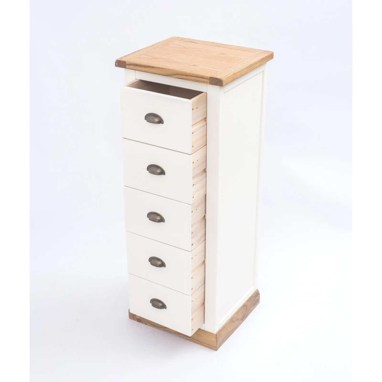 Cabinet Bits Tropea 5 Drawer Narrow Chest of Drawers Brass Cup Handle in Off-White 5