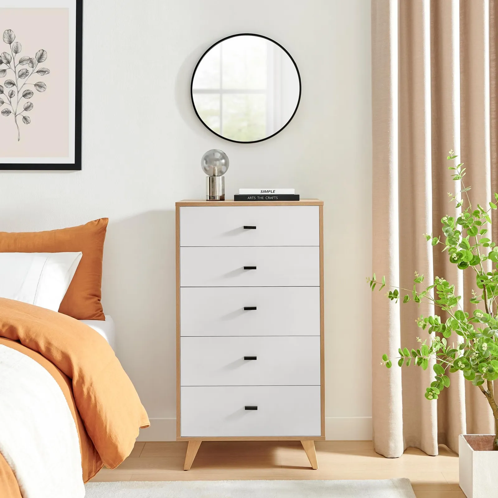 FurnitureboxUK Bisset Off-White & Wood Effect Chest of 5 Drawers 2