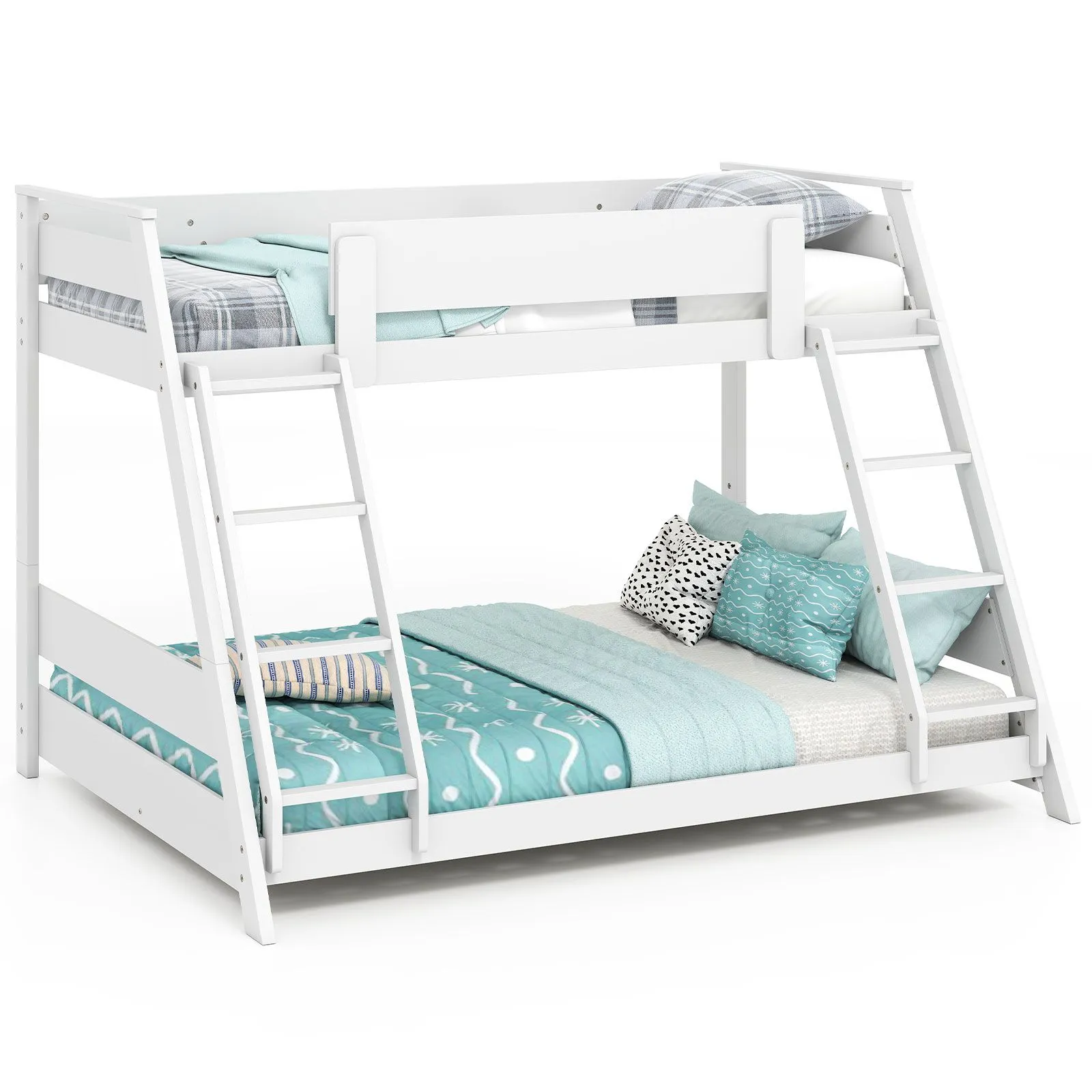 Costway 2-in-1 Single Over Double Bunk Bed Convertible Bed Frame w/ 2 Ladders in White