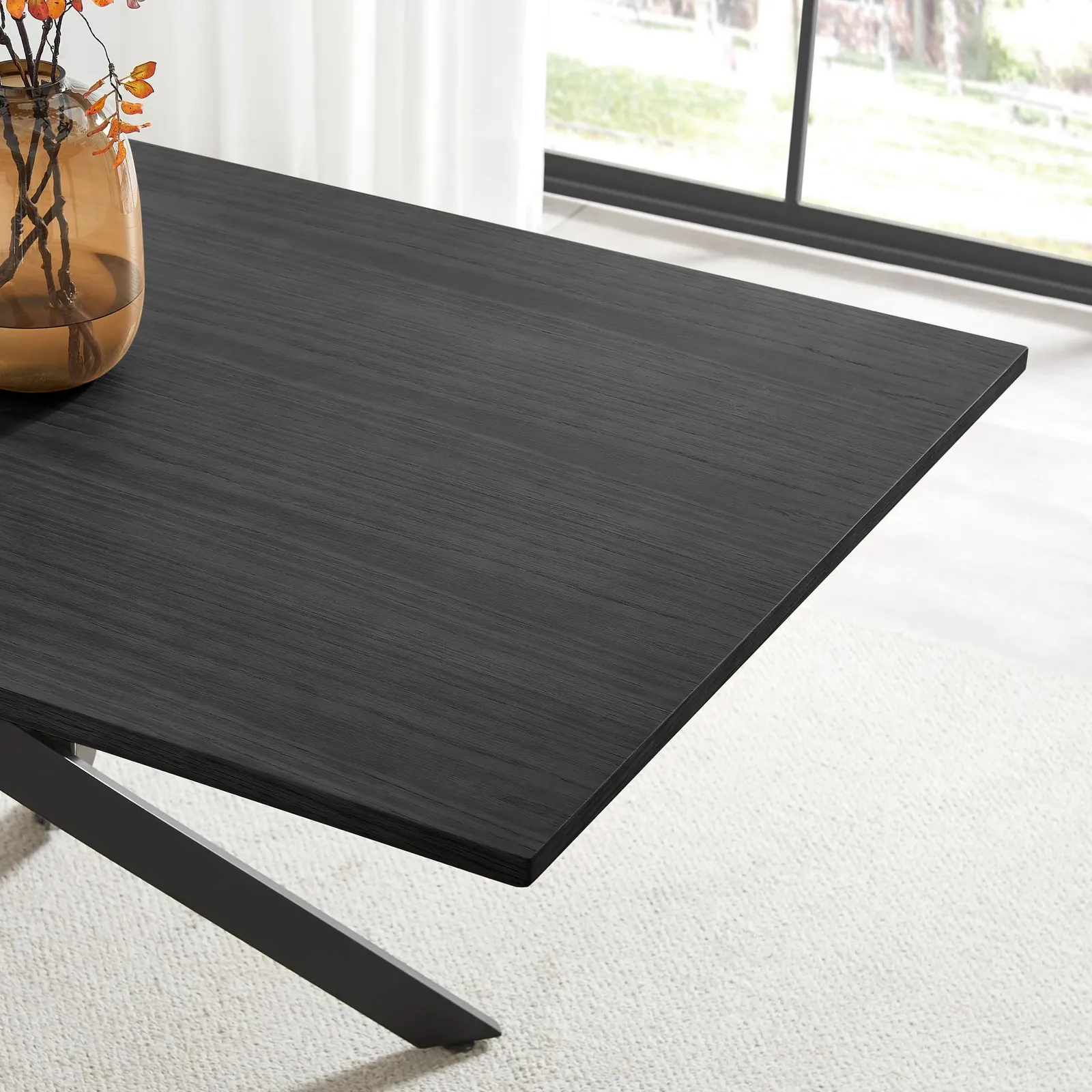 FurnitureboxUK Leonardo Black Top Dining Table & 6 Beaumont Fabric Chairs in Cream 4