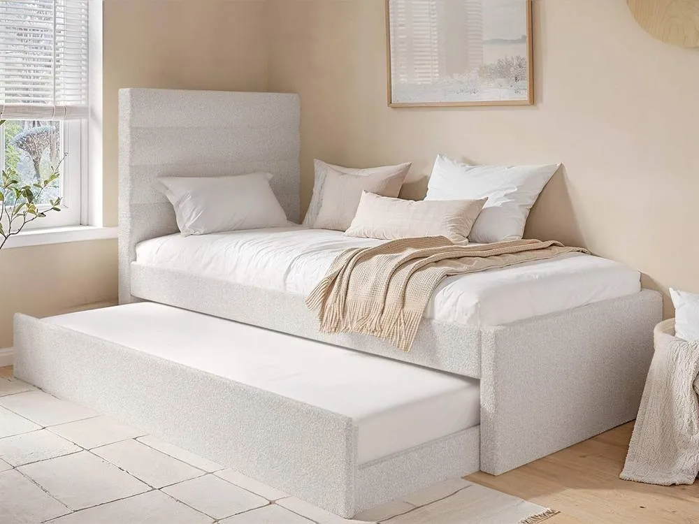 Flair Ari Upholstered Single Bed With Trundle in Beige 2