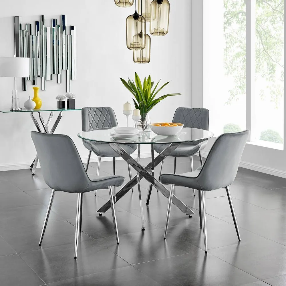FurnitureboxUK Novara 120cm Round Dining Table & 4 Pesaro Chairs in Grey