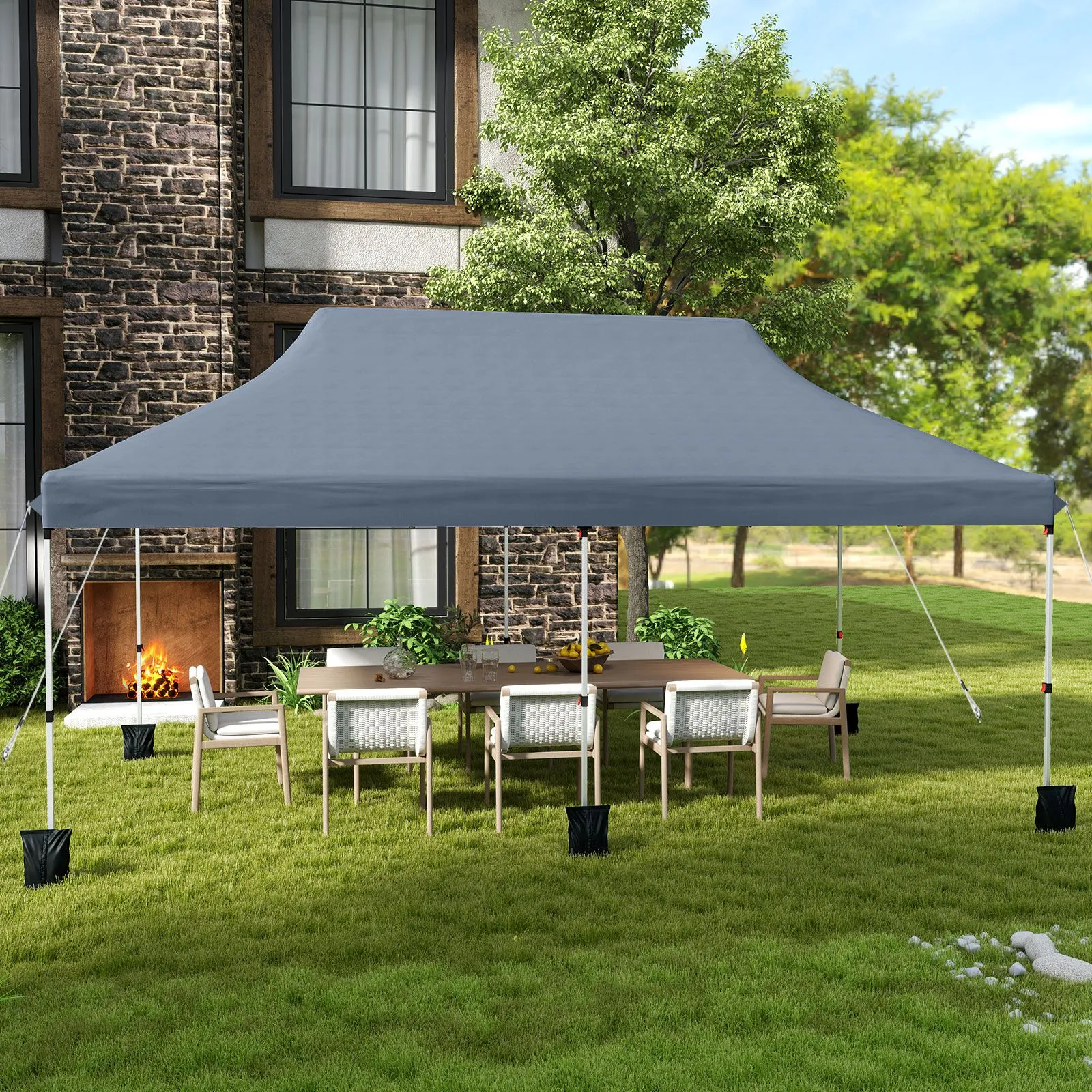 Costway 3 x 6M Pop-up Canopy Tent Height Adjustable Gazebo w/ Carry Bag in Grey 3