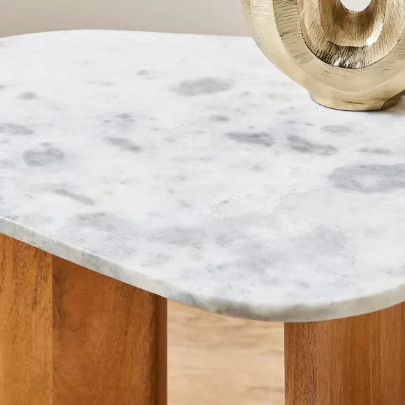 Arya Oval Side Table, Mango Wood and Real Marble 2