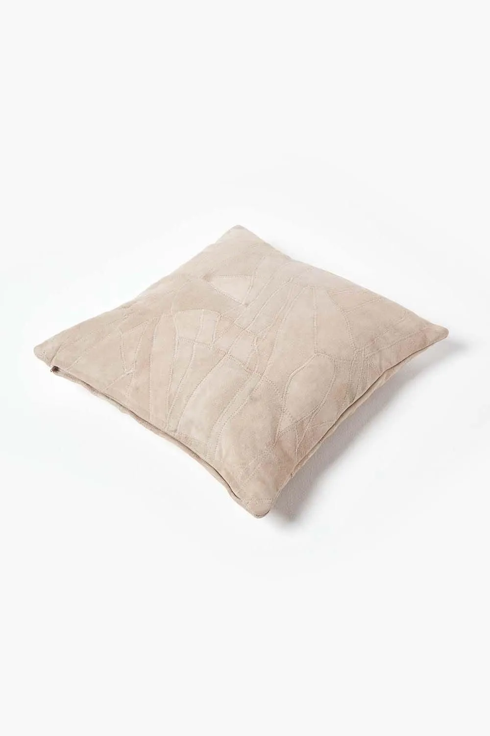 Homescapes Real Leather Suede Cushion with Feather Filling in Cream 3