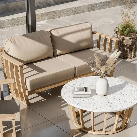 Lucca 5 Seater Wood Lounging Set With Coffee Table 5