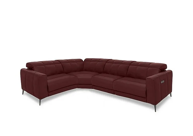 Ezra Leather Power Recliner Left Hand Facing Corner Sofa with Power Headrests - Ruby