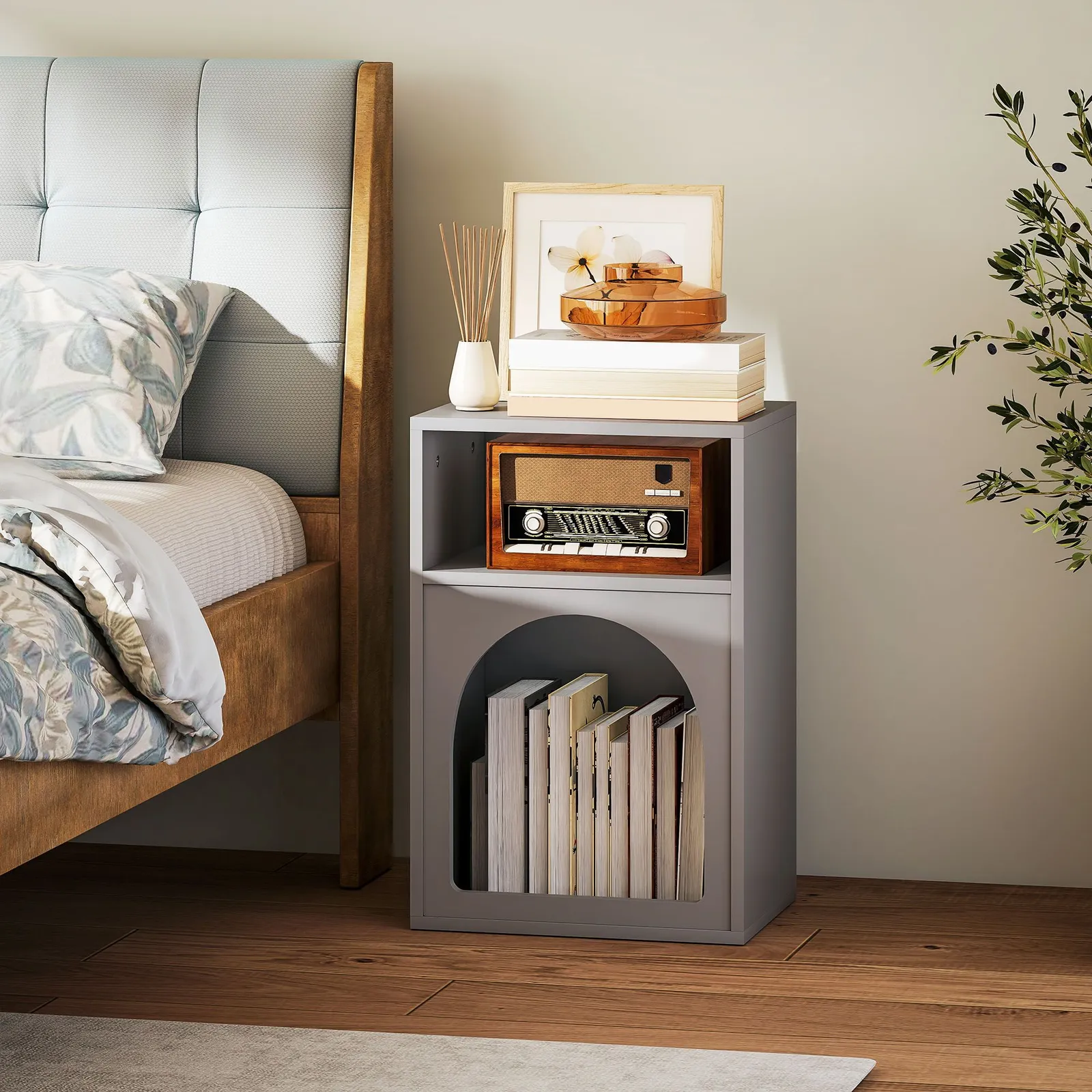 HOMCOM Bedside Table, Modern Bedside Cabinet for Bedroom in Grey