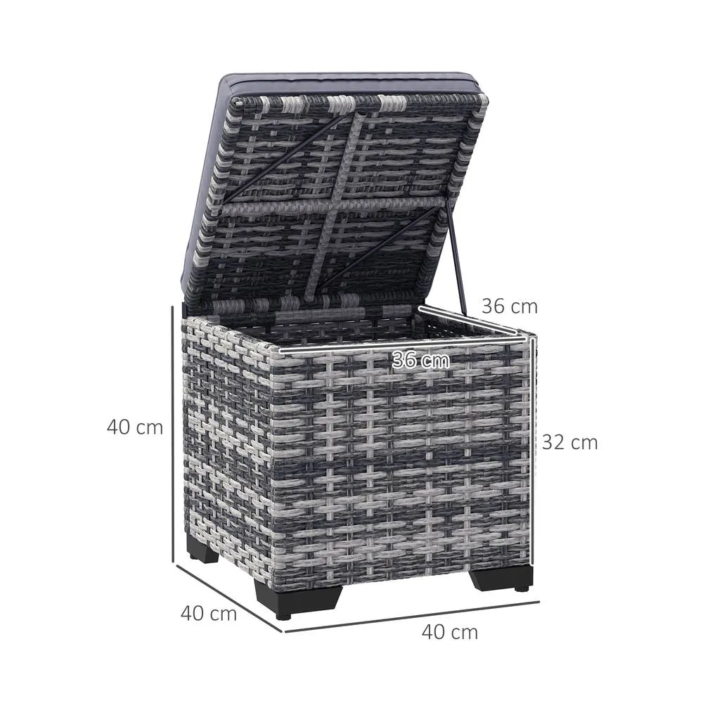 OUTSUNNY Set of 2 Rattan Footstool, Storage Ottoman w/ Cushions, Dark Grey 3