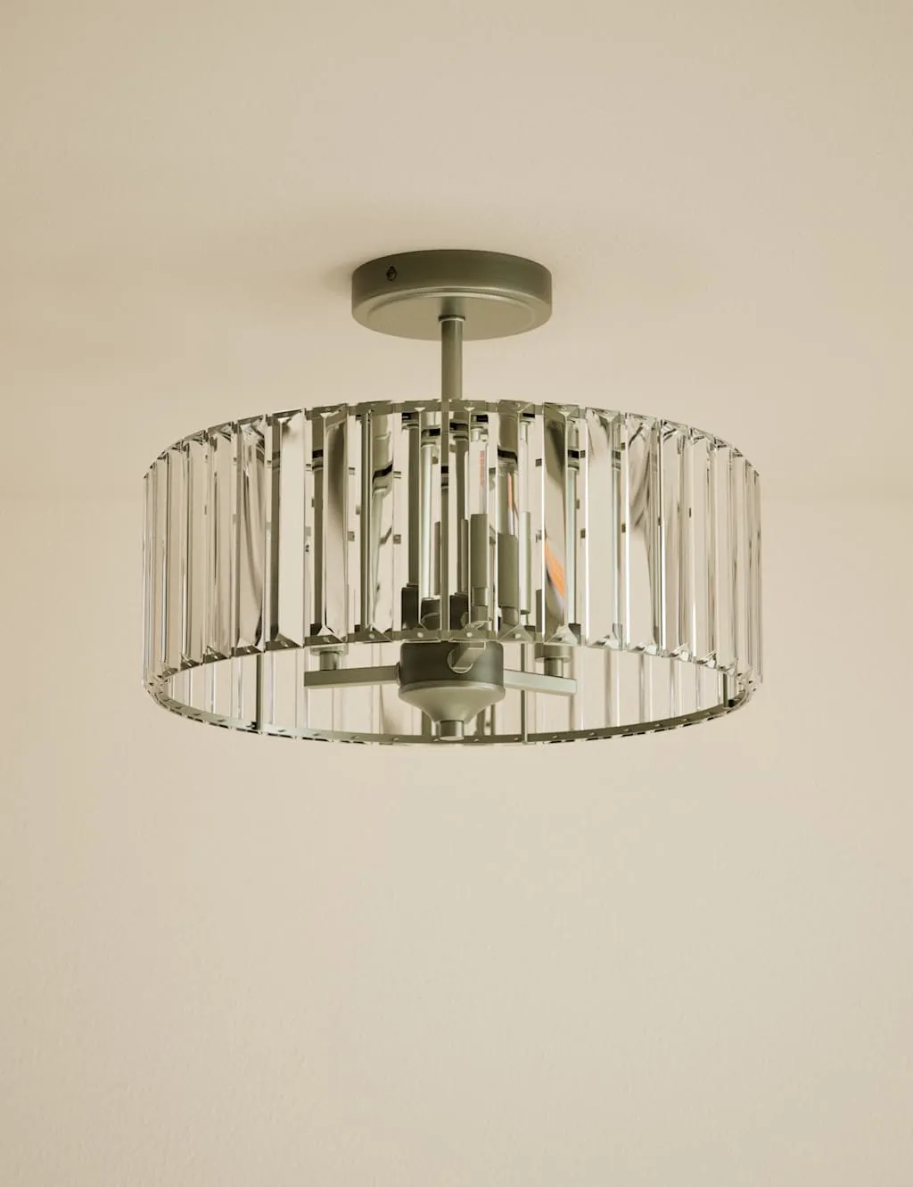 M&S Crystal Glass Flush Ceiling Light Antique Brass