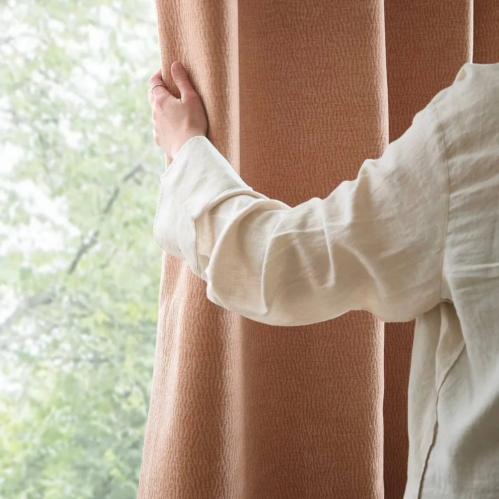 Yard Heath Washed Velvet Fully Lined Pencil Pleat Curtain Pair in Coral 2