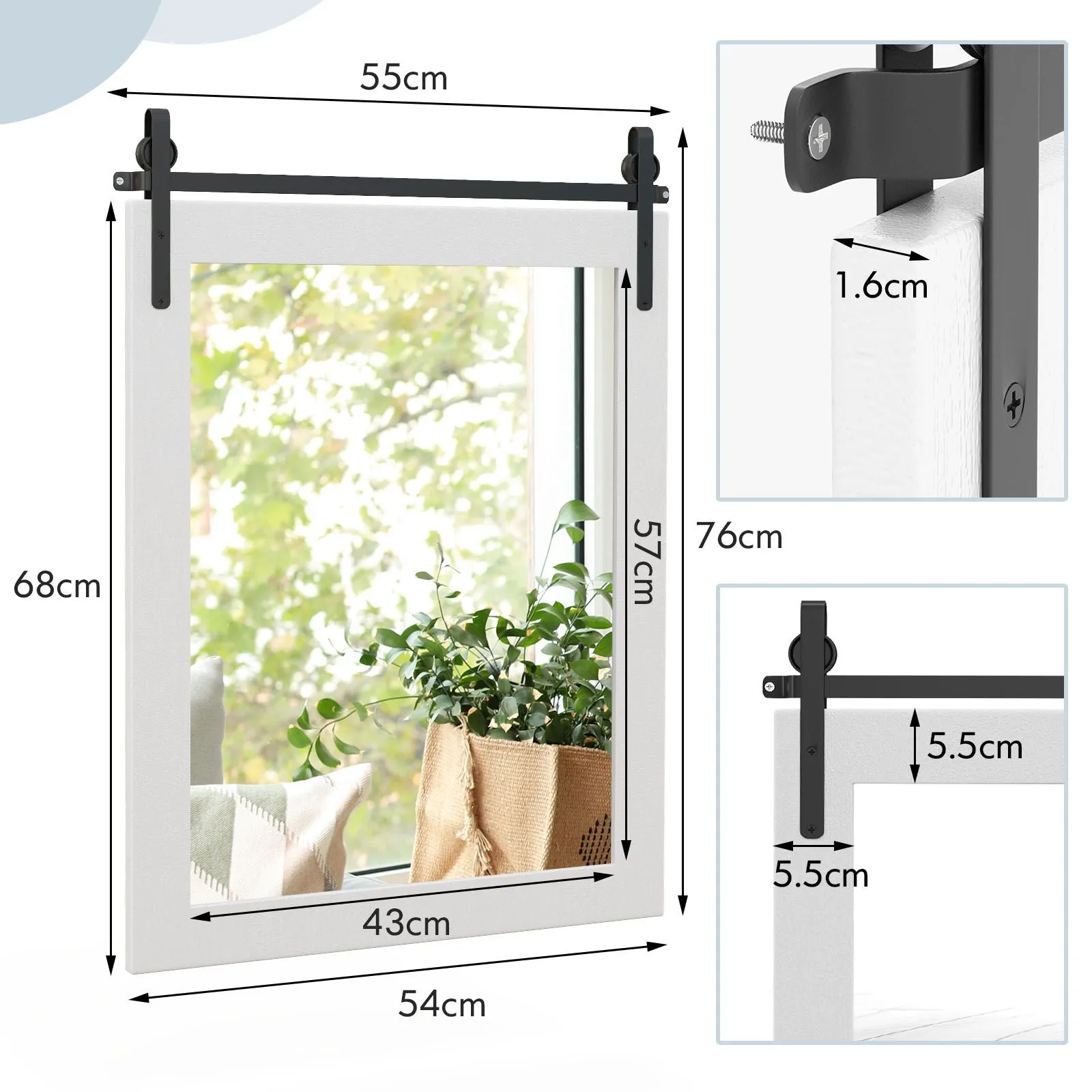 Costway Wall Mounted Mirror Vanity Make Up Farmhouse Wall Mirror in White 2