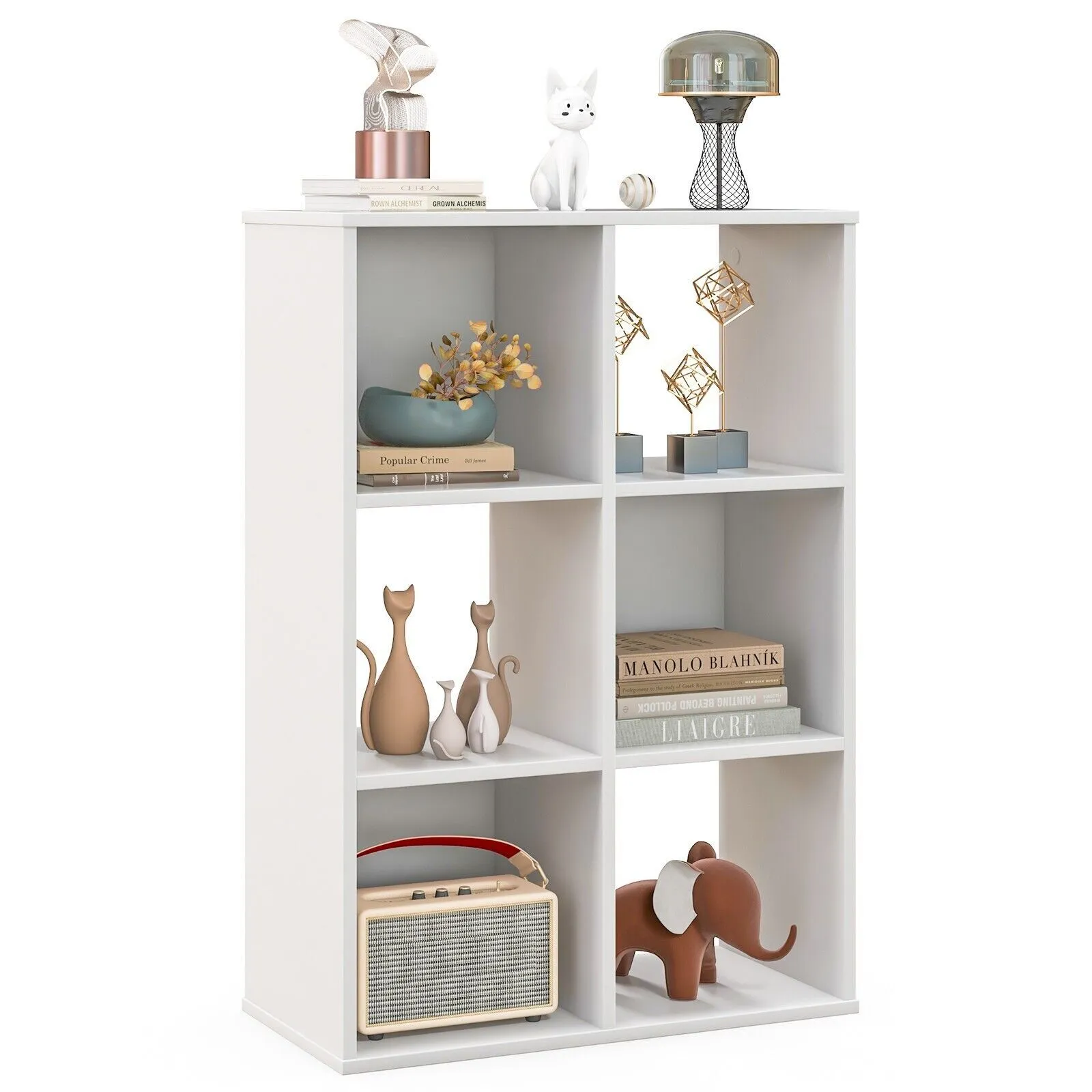 Costway 6Cube Bookshelf 4Tier Bookcase Floor Display Shelf Open Storage Organizer in White