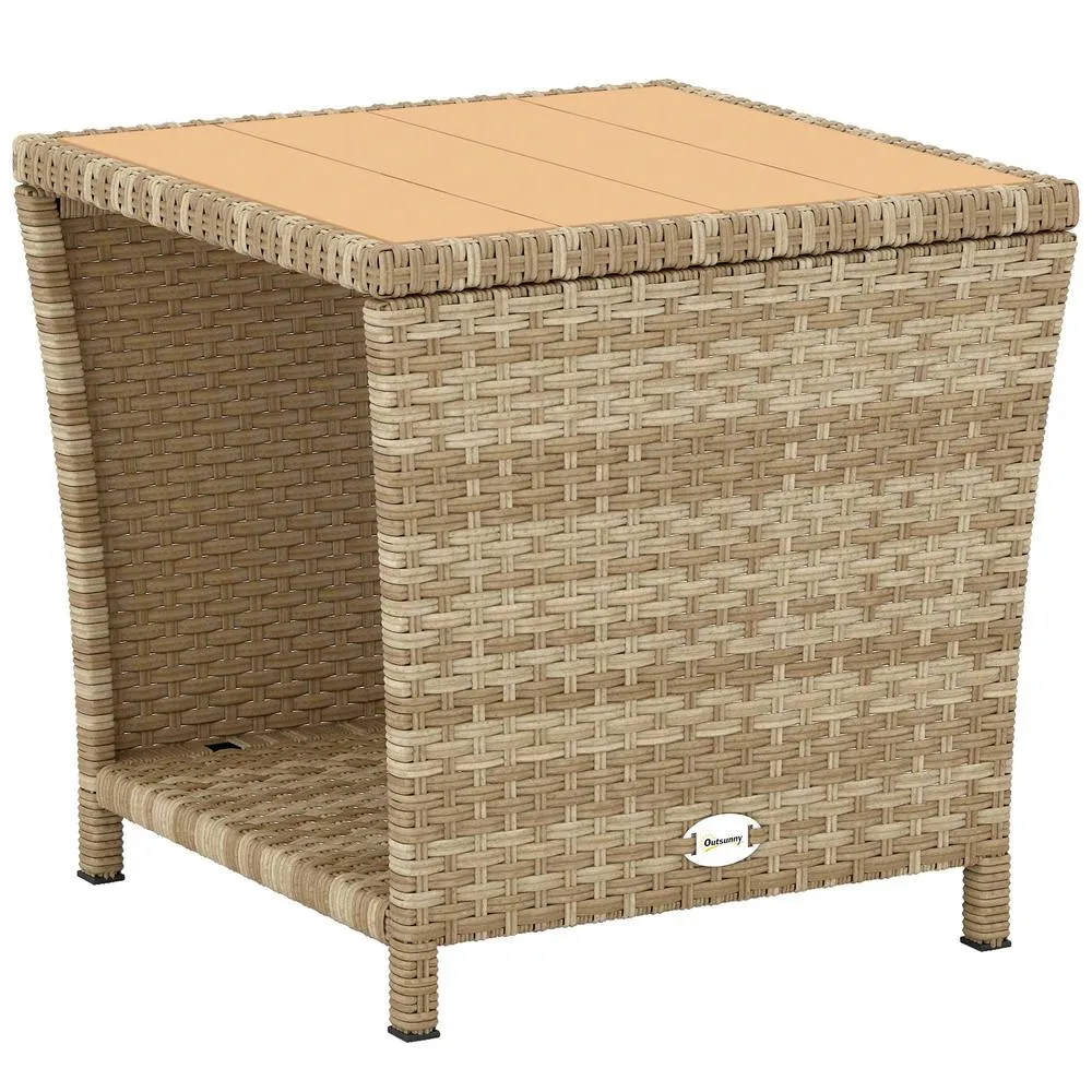OUTSUNNY Side Table 2-Tier with Storage Shelf/Khaki in Khaki 2
