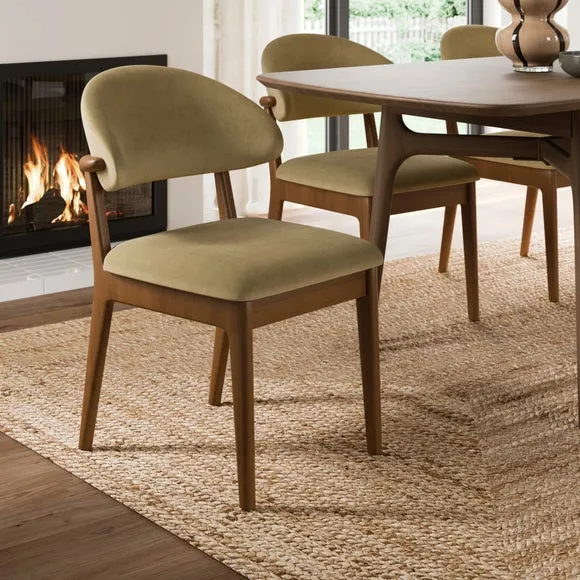 Hugh Dark Stained Dining Chair, Velvet