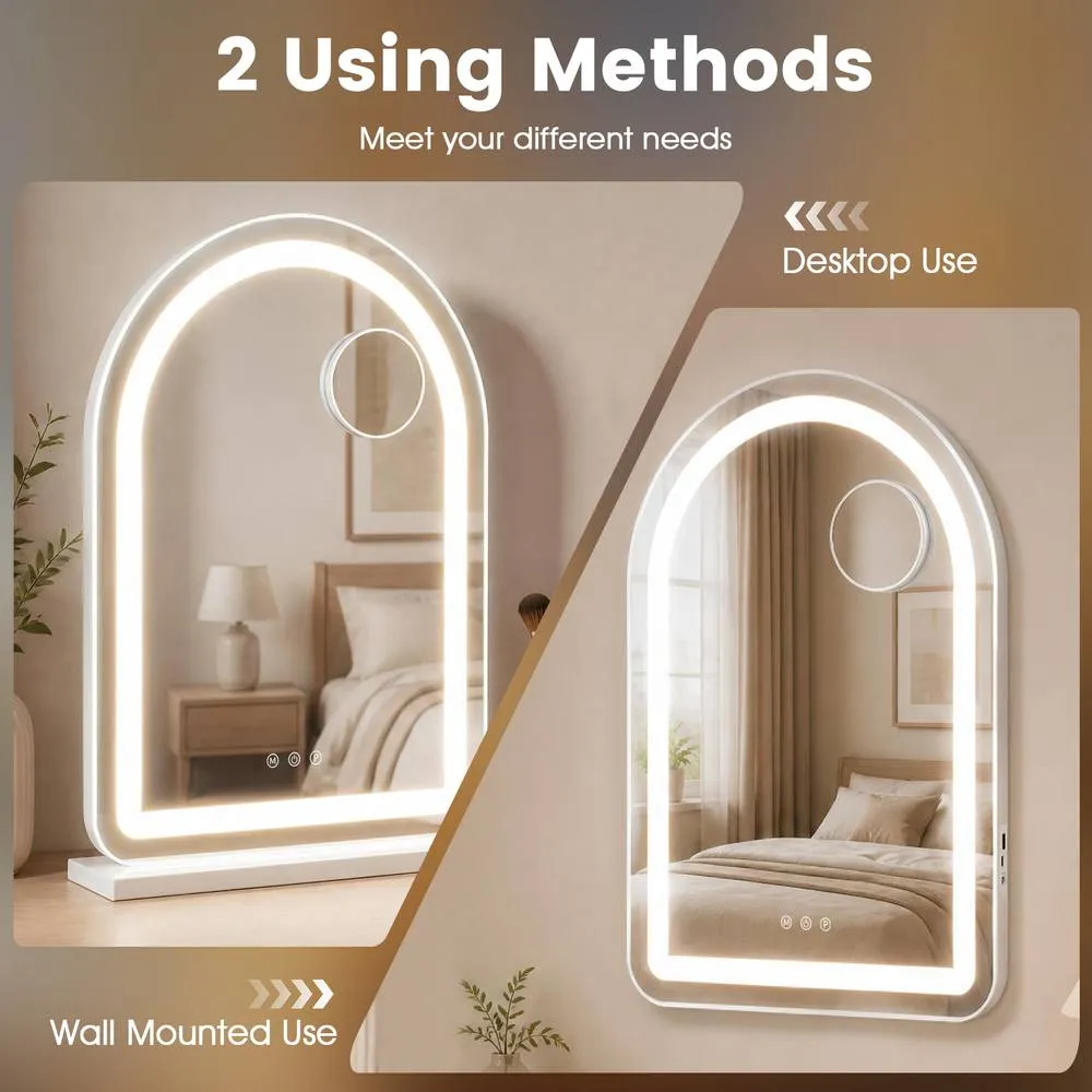 Costway Arched Vanity Mirror LED Lights White Makeup Mirror 6