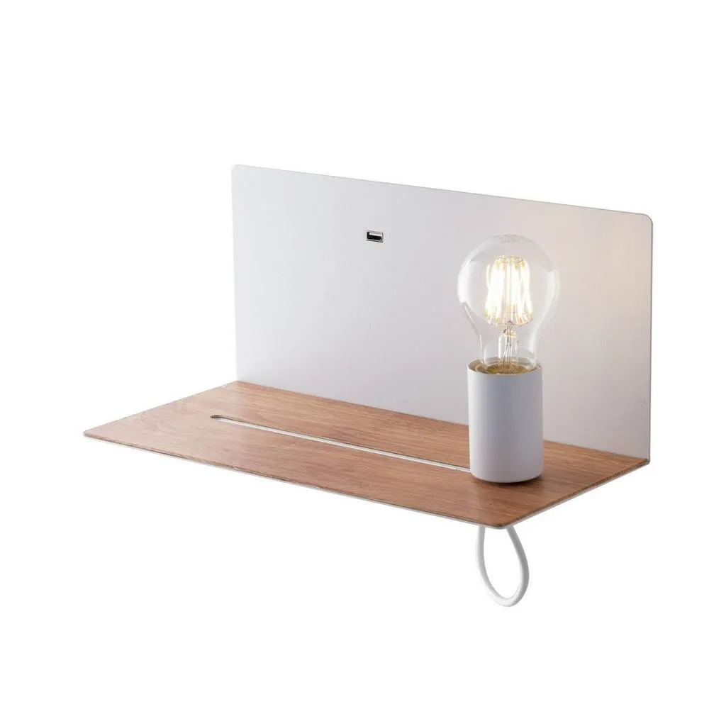 Netlighting Flash Reading Usb Wall Lamp Shelf White Wood E27