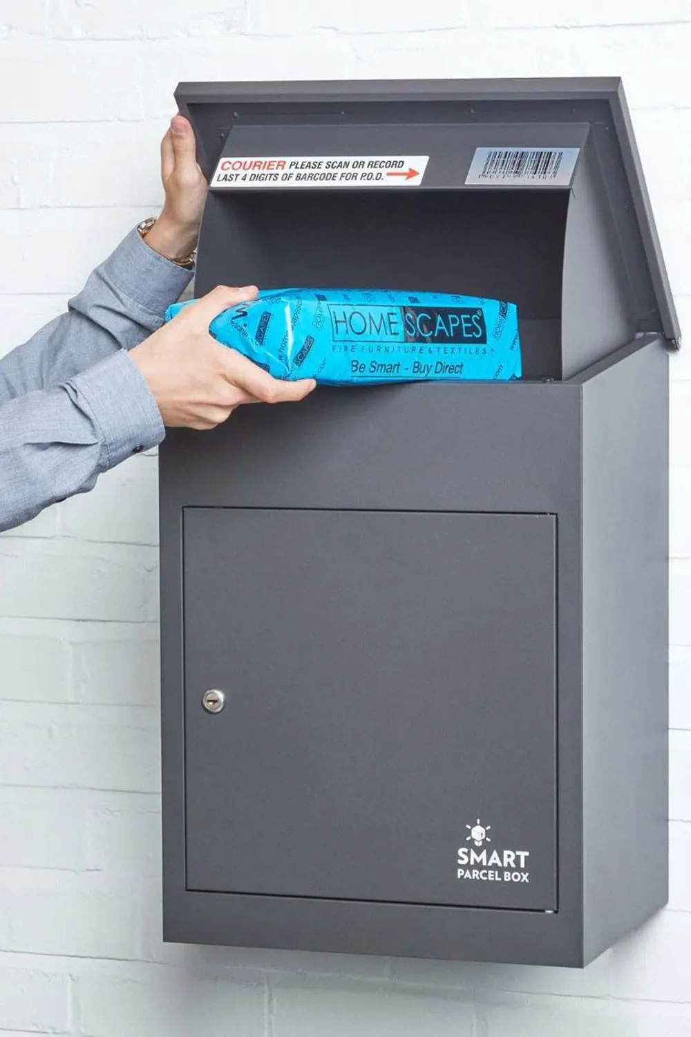 Homescapes Smart Parcel Box® Medium Front Access Secure Delivery Box in Grey 1
