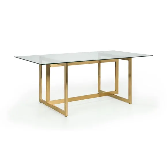 Minori 6 Seater Rectangular Glass Top Dining Table, Gold 2