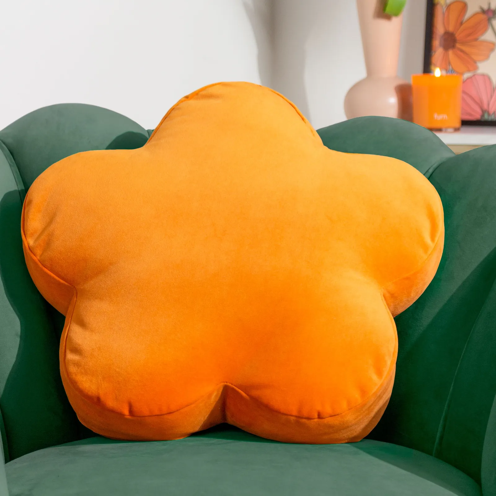 Heya Home Flower Velvet Reversible Ready Filled Cushion in Orange