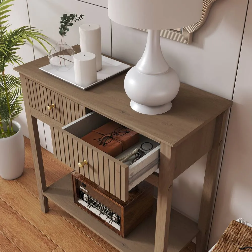 Melody Maison 2 Drawer Console / Dressing Table - Hales Pale Wood Range in Brown 2
