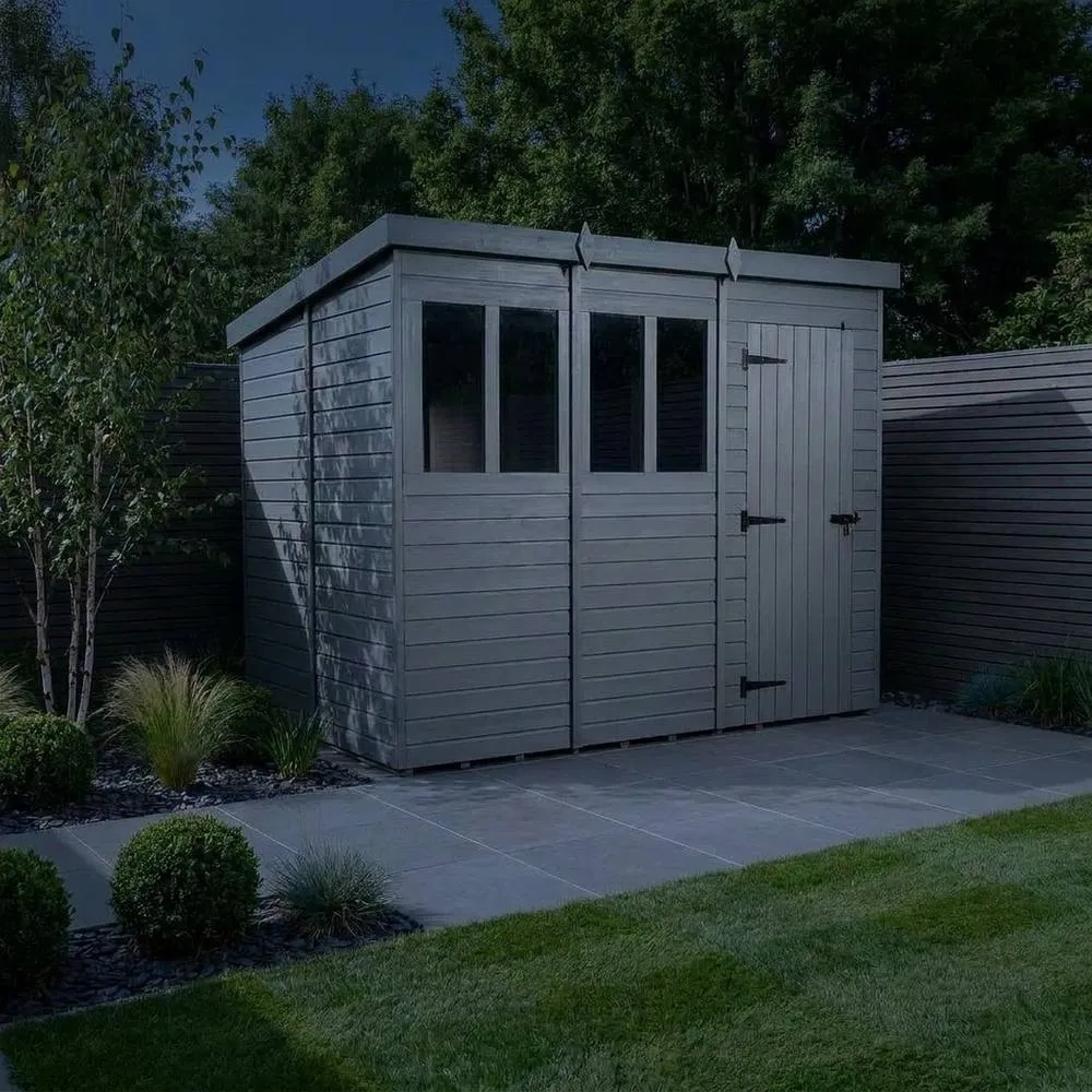 Buttercup Farm 15ft x 10ft Composite Pent Garden Shed Single Door With Windows in Grey 3