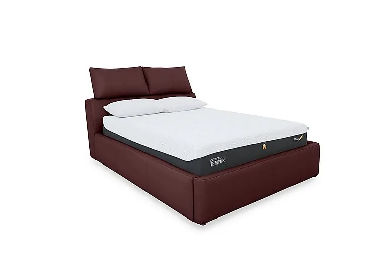Tyrell Leather Manual Ottoman Bed Frame - King Size - BV Deep Red