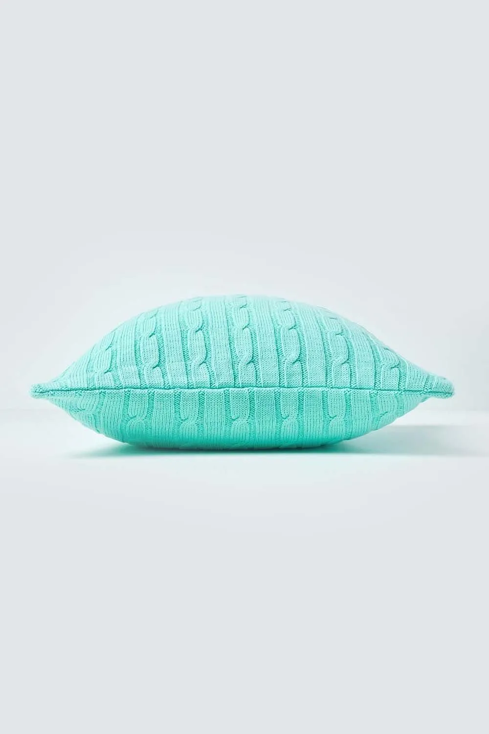 Homescapes Cotton Cable Knit Cushion Cover, 45 x 45 cm in Green 2