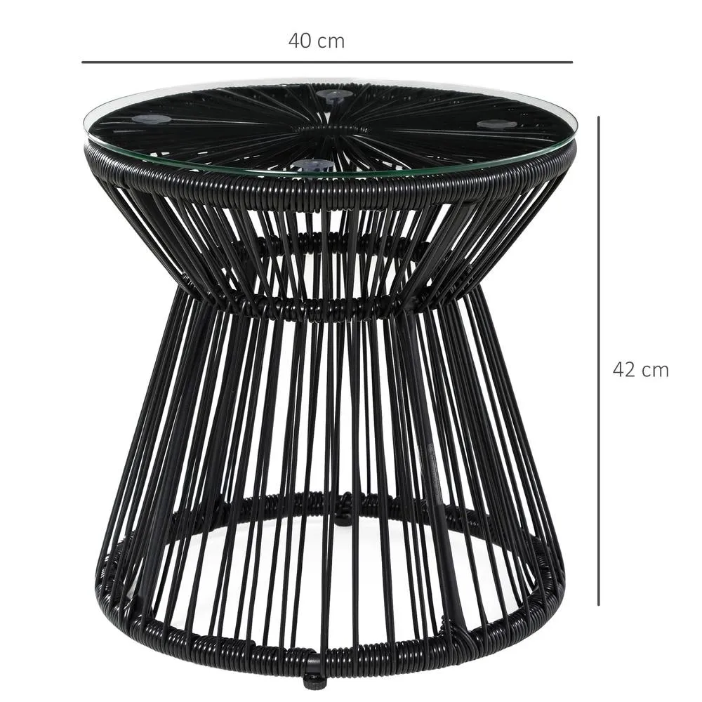 OUTSUNNY PE Rattan End Table, Round Side Table, Tempered Glass Top Coffee Table, Black 3