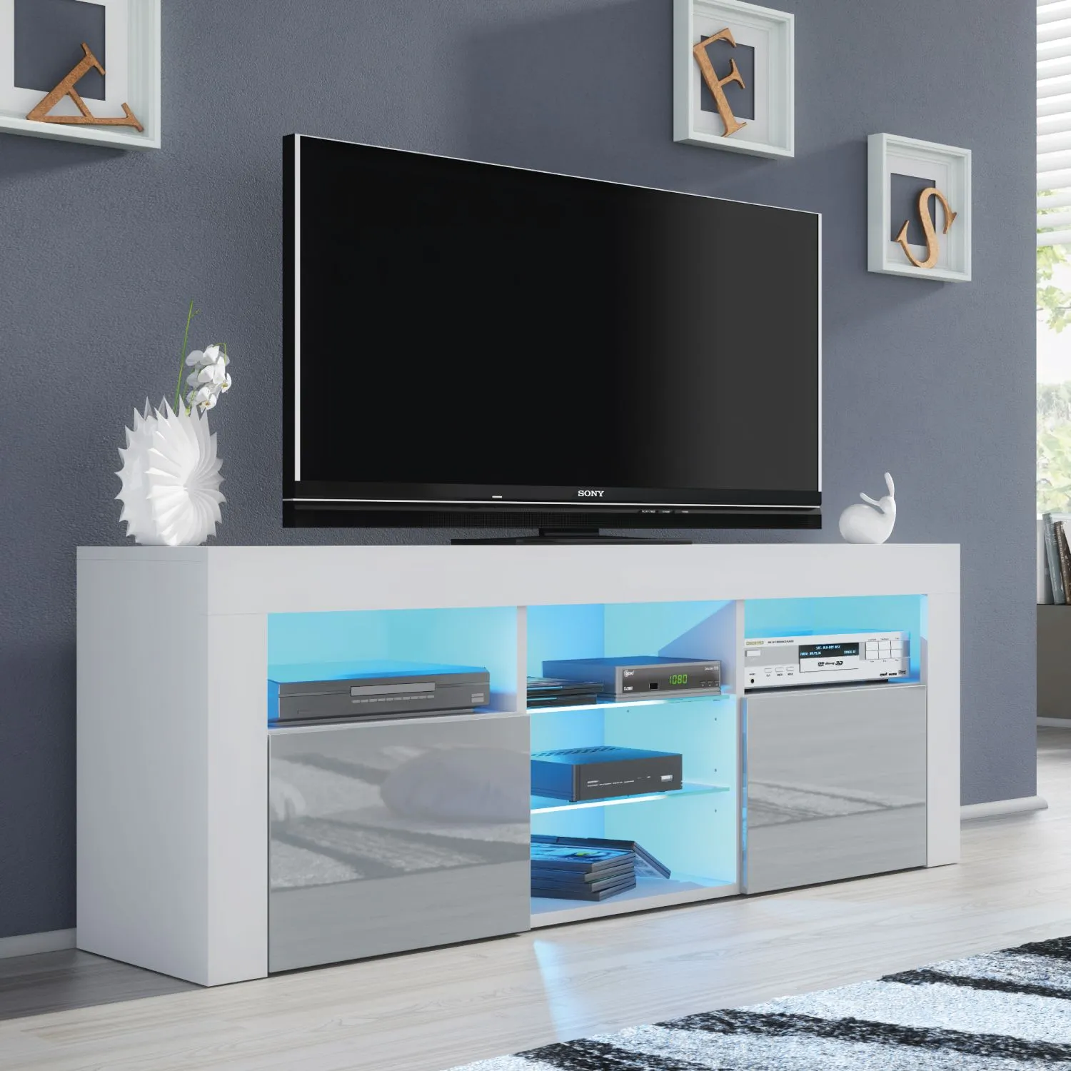 Creative Furniture Pulse TV Unit 145cm - A Stylish & Practical Cabinet with Gloss Doors & LED Lights in Grey 5