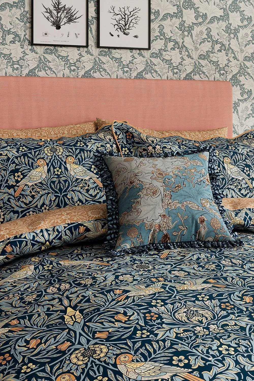 Morris & Co 'Bird' Cotton Duvet Cover Set in Blue 2