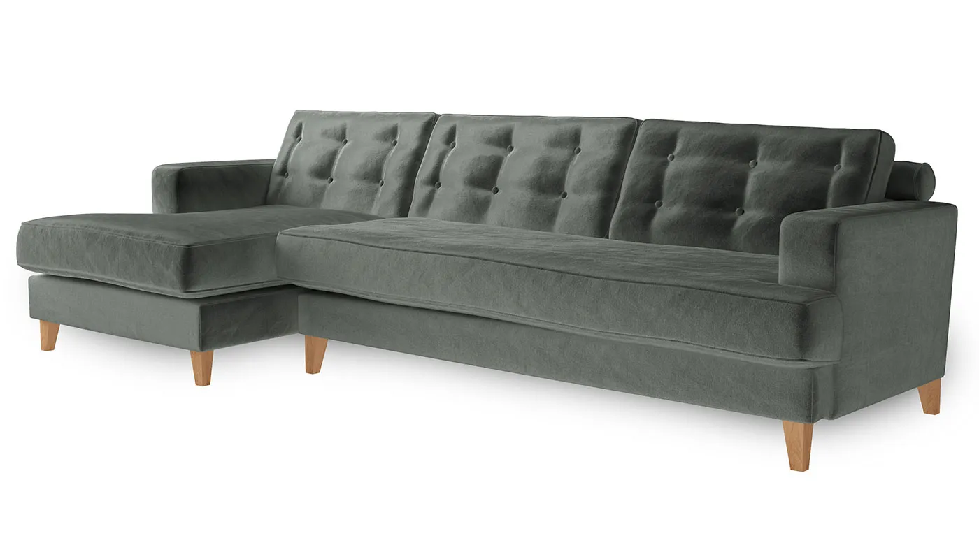 Heal's Mistral Left Hand Corner Sofa Velvet Charcoal Natural Feet