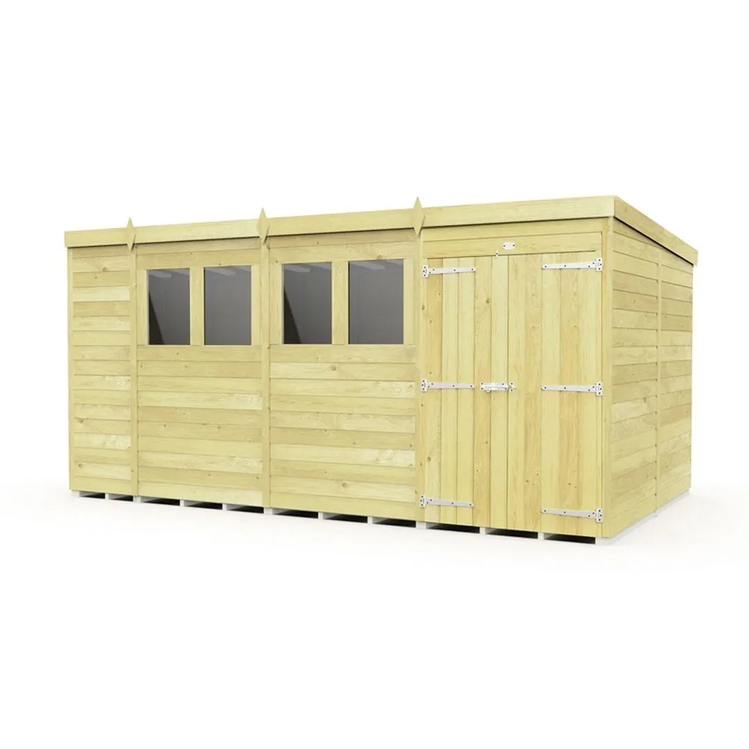 Buttercup Farm 15 x 8 Feet Pent Shed - Double Door W/ Windows - L231 x W454 x H201 cm in Brown