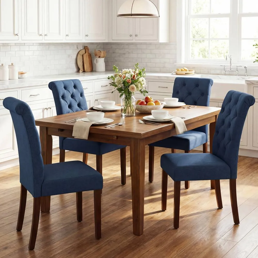 Costway 2PCS Upholstered Dining Chairs Button Tufted Chairs w/Padded Seat in Blue 5