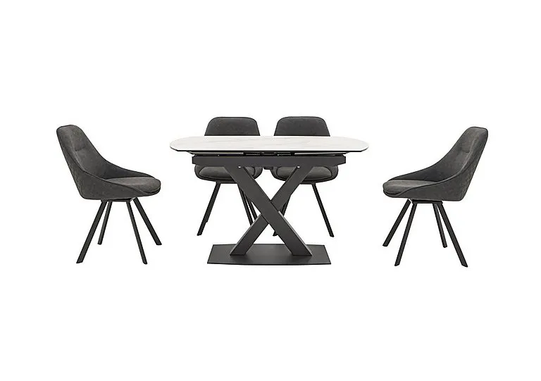 Arctic Extending Dining Table with White Top and 4 Swivel Chairs - Dark Grey