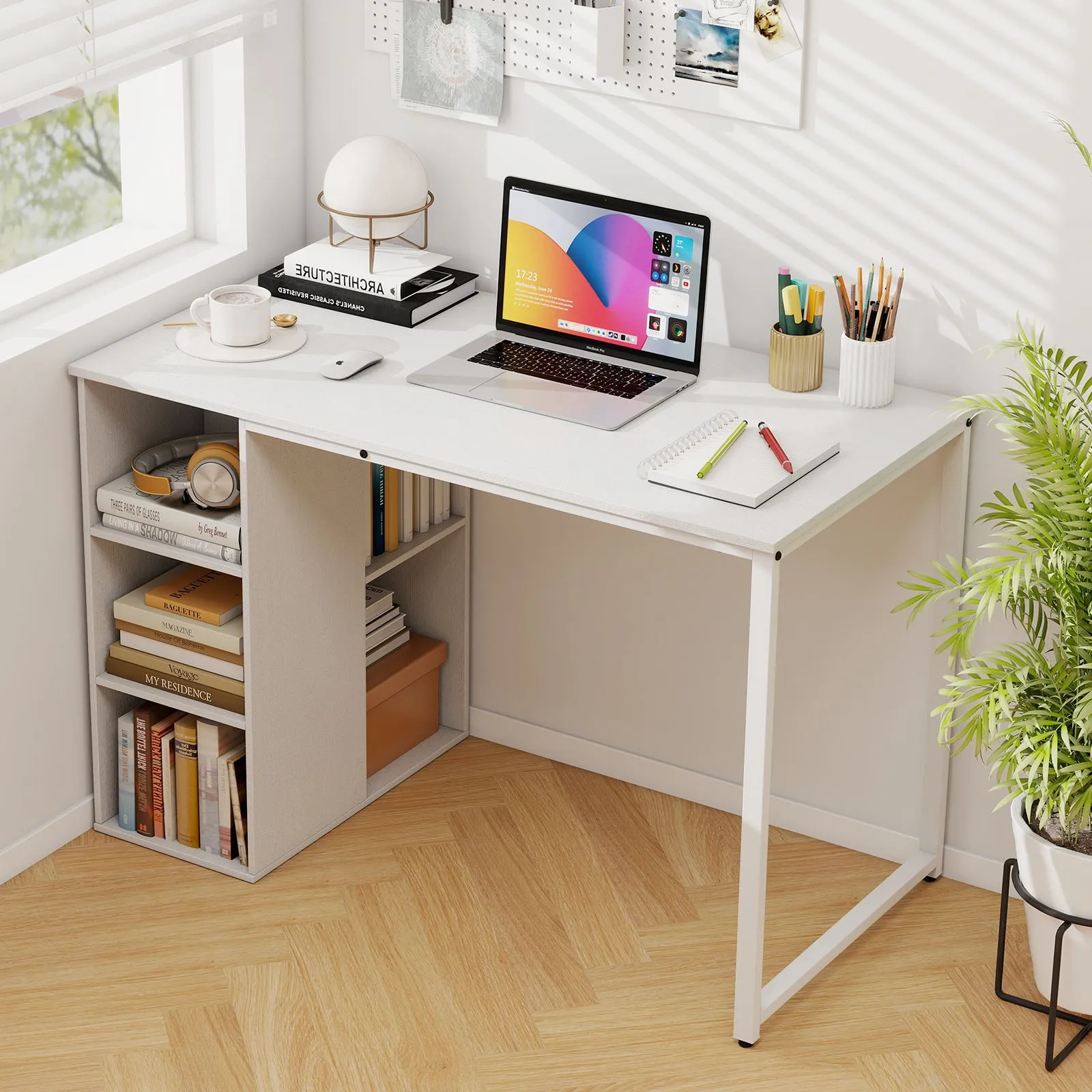 Costway 115 CM Computer Desk Modern Home Office Desk in White 3