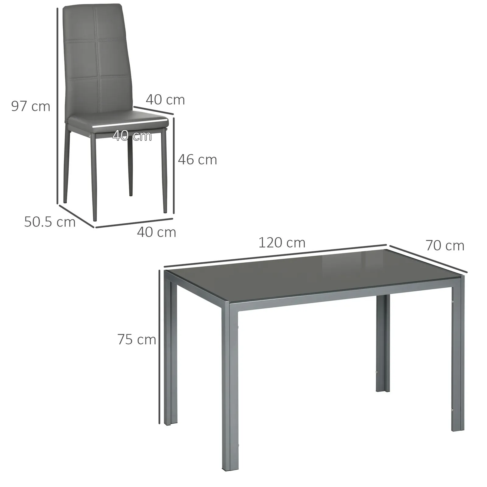 HOMCOM 5 Piece Kitchen Dining Set Glass Top Table 4 PU Leather Chairs Dinette in Grey 3