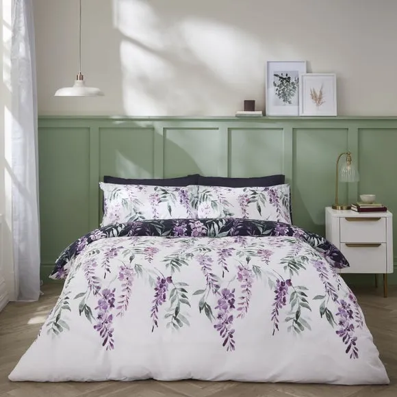 Catherine Lansfield Wisteria Reversible White Duvet Cover & Pillowcase Set 3